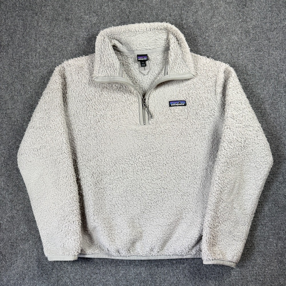 Patagonia Los Gatos 1/4 Zip Sherpa Fleece Pullover Women's Small Light Gray Cozy